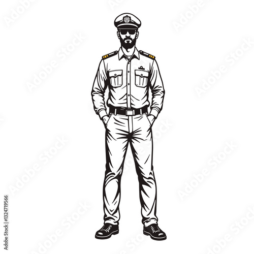 Pilot illustration standing confidently in uniform, symbolizing professionalism