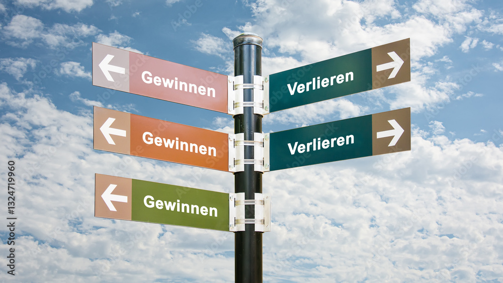 Fototapeta premium Signposts the direct way to Win versus Loose