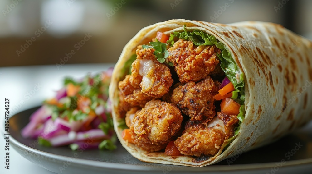 Crispy Fried Chicken Wrap on Plate Crispy Fried Chicken Wrap on Plate