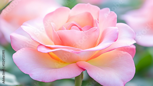Delicate, pastel pink rose in soft focus
