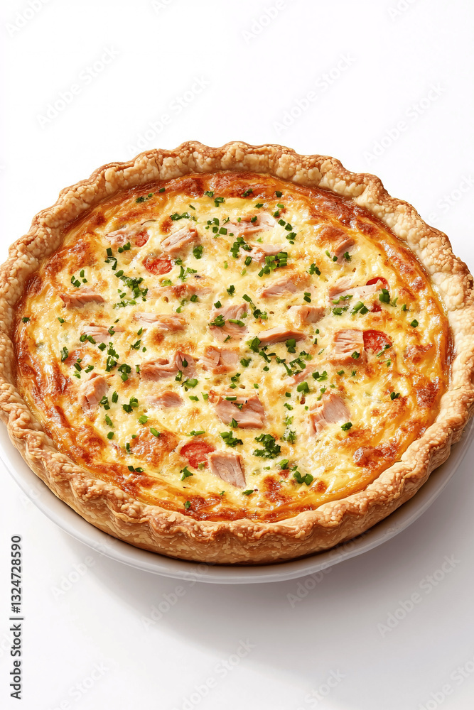 Tuna and tomato quiche with a golden crust and creamy filling Tuna and tomato quiche with a golden crust and creamy filling