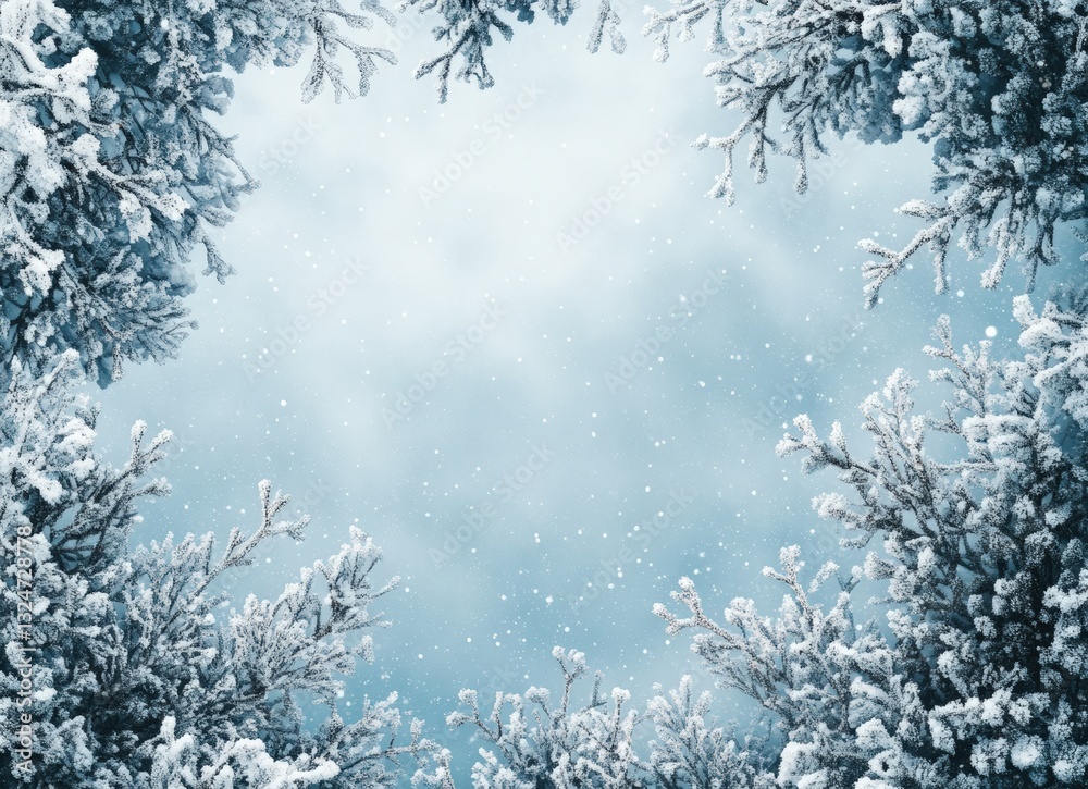 Winter wonderland background with falling snow and frosted branches Winter wonderland background with falling snow and frosted branches