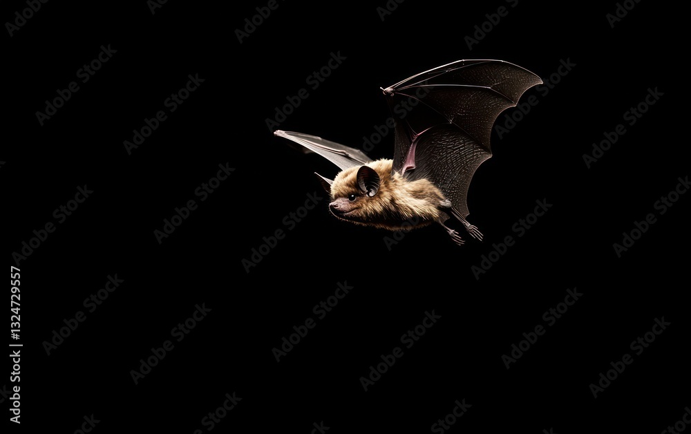 Fototapeta premium Brown Bat in Flight Against Black Background