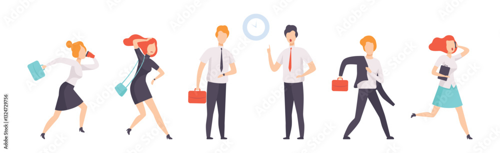 People Character Being Late Run un Hurry Vector Set People Character Being Late Run un Hurry Vector Set