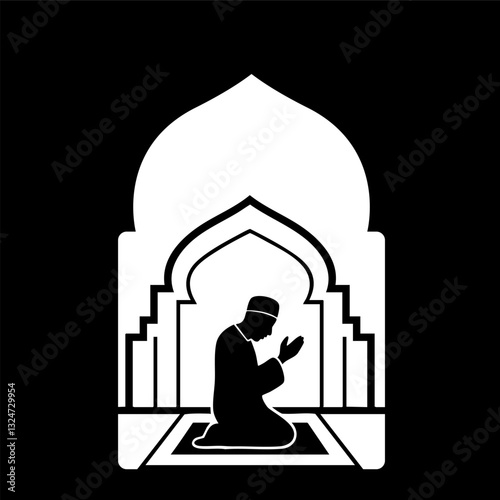 Prayer Silhouette - Islamic Dua in Niche Vector