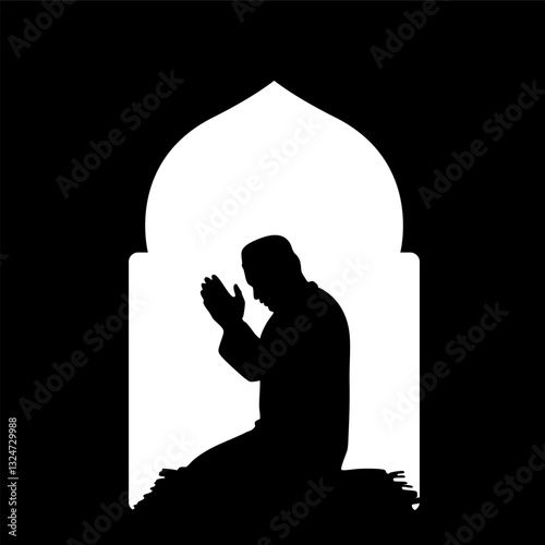 Prayer Silhouette - Islamic Dua in Niche Vector