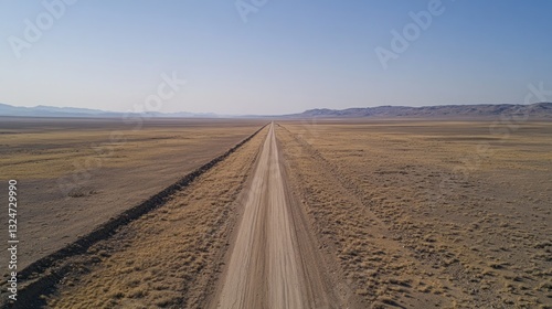 Desert highway vanishing point, endless road to the horizon under open sky