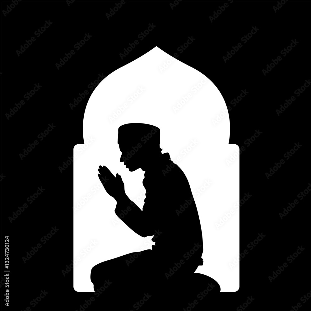 Prayer Silhouette - Islamic Dua in Niche Vector Prayer Silhouette - Islamic Dua in Niche Vector