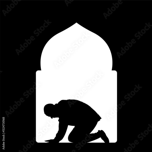 Prayer Silhouette - Islamic Dua in Niche Vector