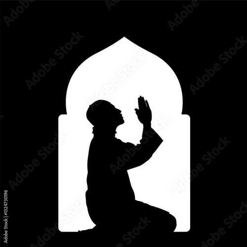 Prayer Silhouette - Islamic Dua in Niche Vector