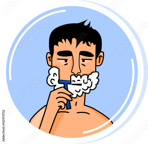 Illustration of a man shaving