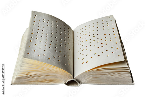 Open book with hole-punched pages, cut out