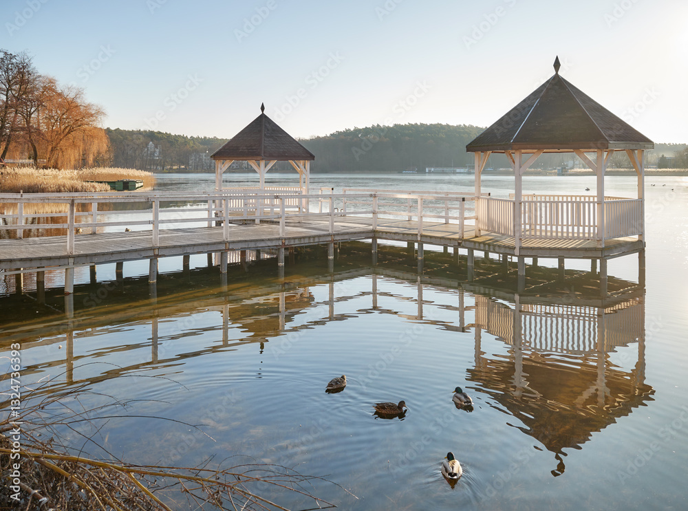 Fototapeta premium Lake Barlinek promenade, West Pomeranian Voivodeship, Poland.