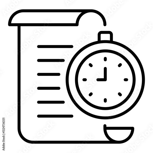 Document icon with a stopwatch representing time tracking, deadline management, schedule monitoring, and workflow efficiency