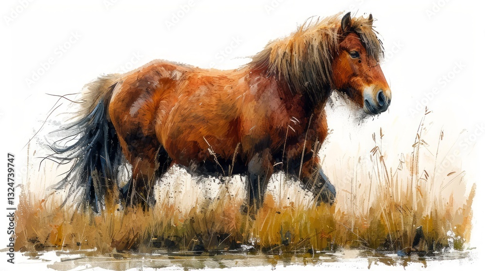 Beautiful Exmoor Pony in a Natural Landscape with Clean Lines and Detailed Features Beautiful Exmoor Pony in a Natural Landscape with Clean Lines and Detailed Features