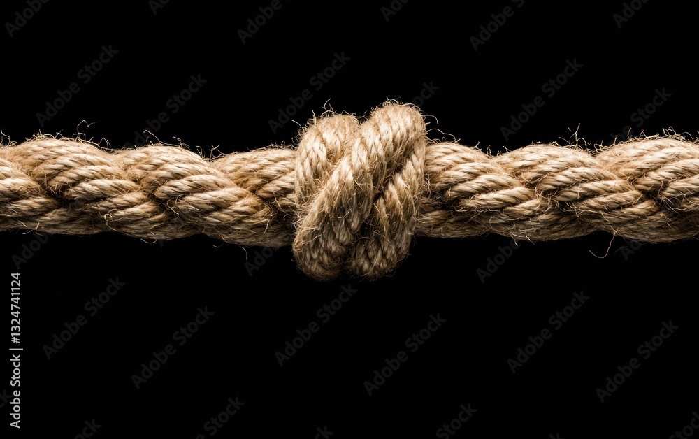 Knotted Hemp Rope with Sparkling Particles on Black Background Knotted Hemp Rope with Sparkling Particles on Black Background