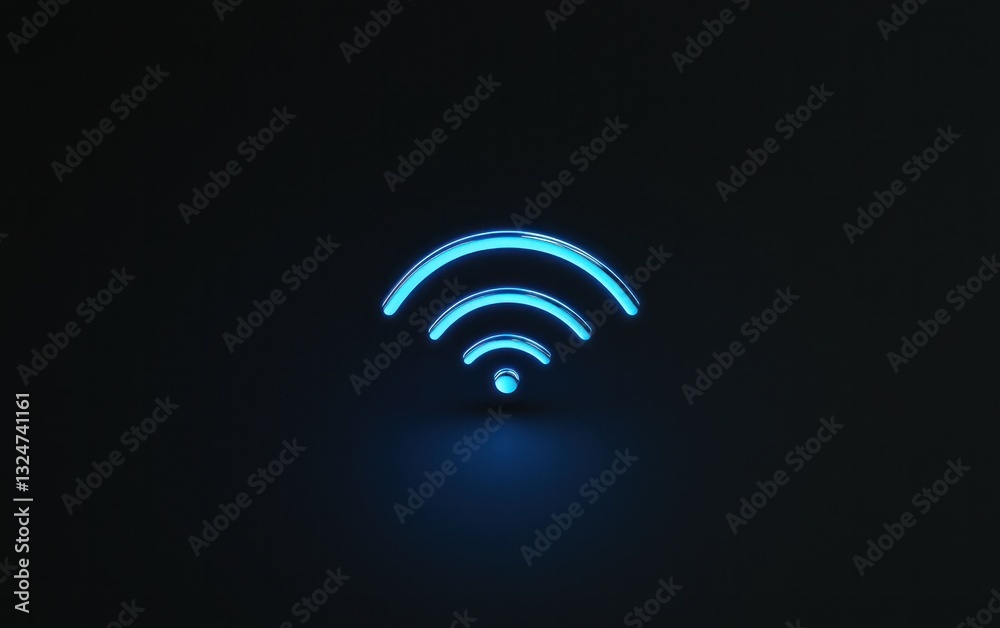 Glowing Blue Wi-Fi Symbol on Dark Background