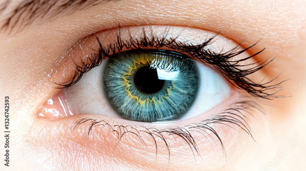 Close-up of a woman's eye, looking directly at the camera, with a neutral expression, in a studio setting Close-up of a woman's eye, looking directly at the camera, with a neutral expression, in a studio setting