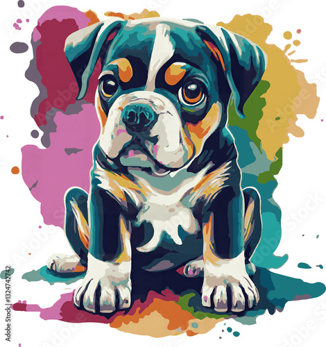 Bulldog illustration vector in abstract mixed grunge colors digital painting in minimal graphic art style. Digital illustration generative AI. 