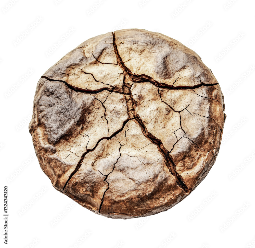 Naklejka premium Round rustic loaf with crackled crust, cut out