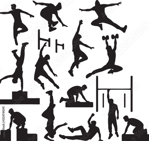 set of parkour silhouettes  on white background