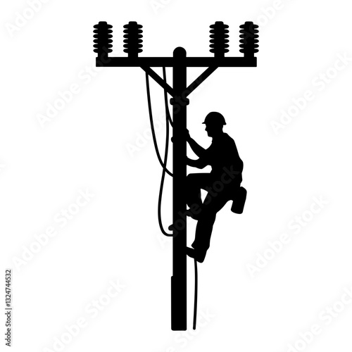 Lineman Climbing Utility Pole Silhouette