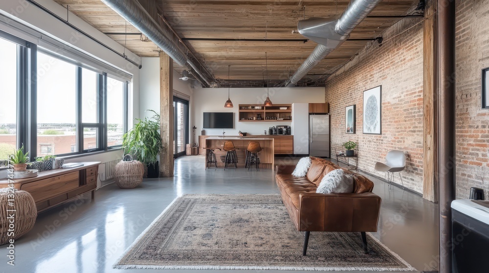 Obraz premium A contemporary urban living space showcasing an open plan design