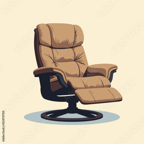 Stylish recliner chair with footrest in flat style, comfort and relaxation