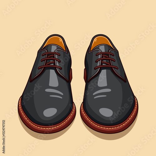 Stylish black leather men's dress shoes, flat vector design