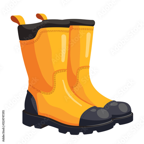 Yellow work boots with reinforced toe caps on white background, durability