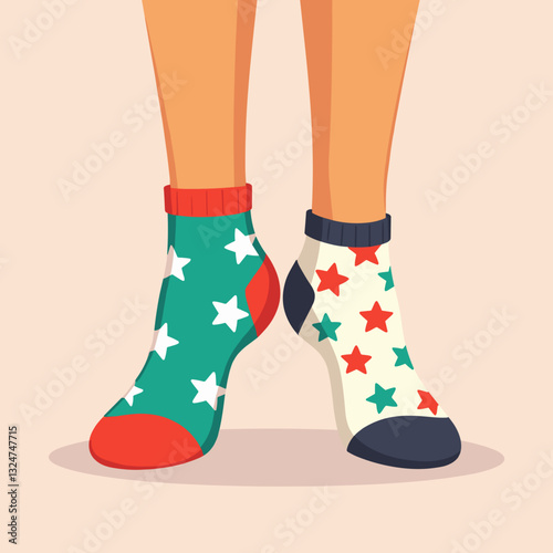 Cute ankle socks with star patterns on colorful background, holiday spirit