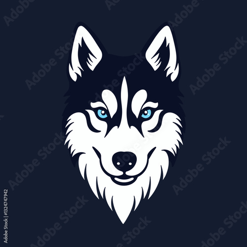 Stylized husky face logo design with blue eyes, modern branding