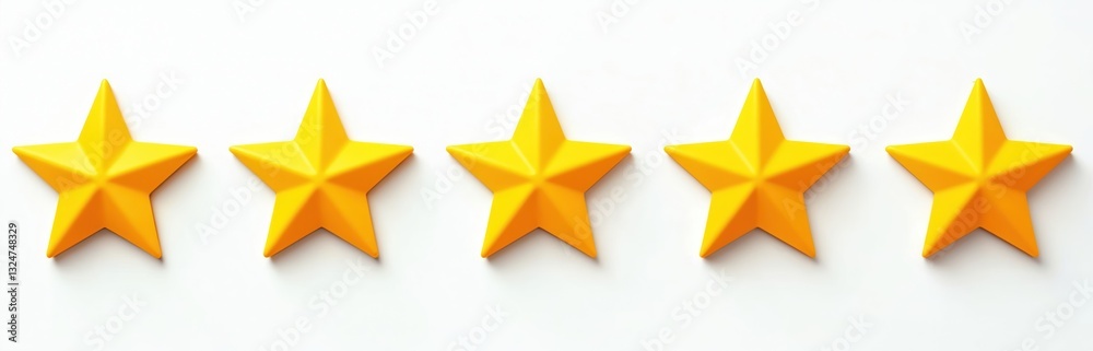 Fototapeta premium Five golden stars isolated on white background. Best user rating, positive feedback concept, customer choice. Hotel rank. Top service. Success symbol, victory sign. Low poly style illustration for
