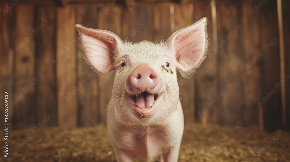Happy piglet in wooden barn. Happy piglet in wooden barn.