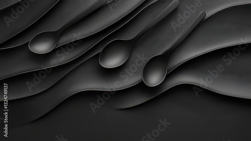 Stylized abstract utensils forming an elegant wave-like pattern on a monochrome surface.