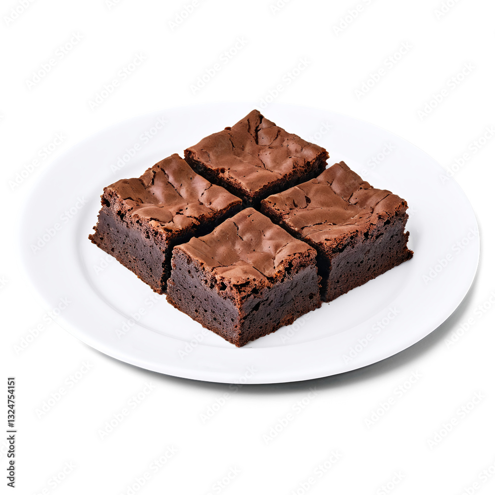 Chocolate brownies on plate isolated on transparent background