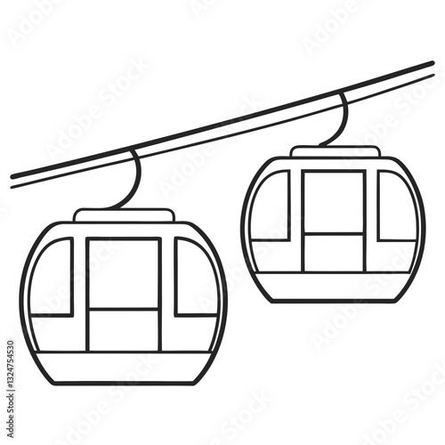 Line art illustration of cable car gondolas, representing mountain transport, ski resorts, and scenic views.