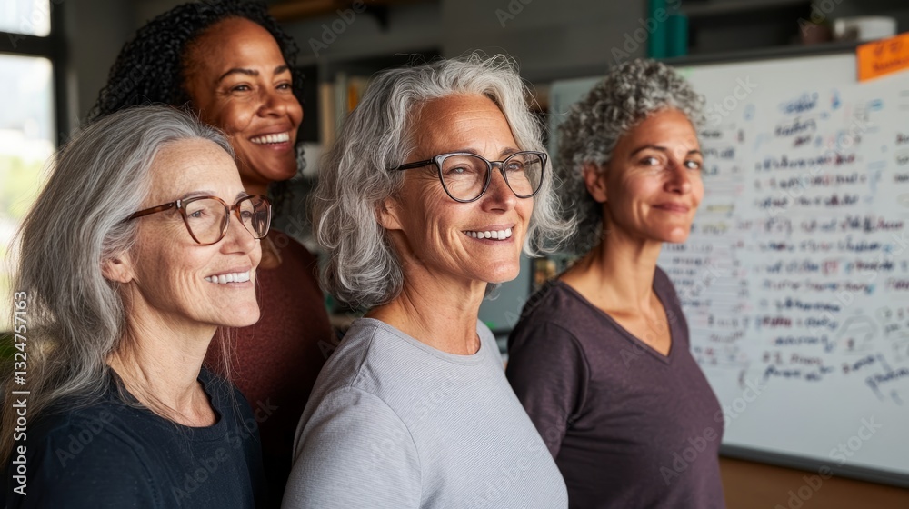 Fototapeta premium A group of smiling adults posing together in a meeting room.