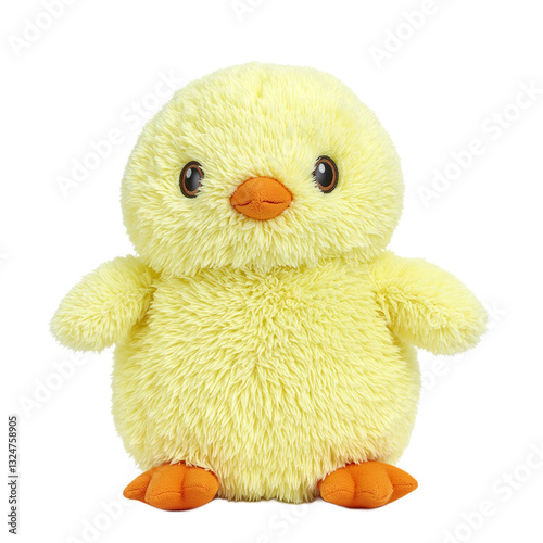Adorable plush chick with bright yellow fuzz tiny orange feet and embroidered beak Perfect for Easter or spring themed projects