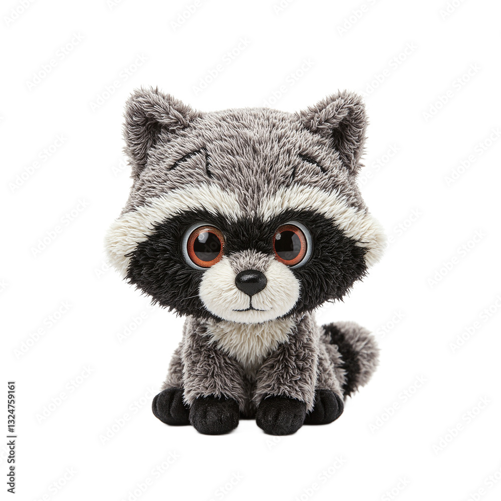Fototapeta premium Adorable raccoon plushie with wide eyes and lifelike details perfect for nature lovers and cute animal enthusiasts
