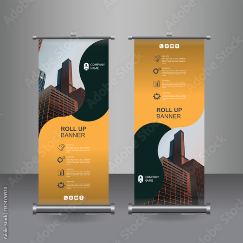 Vertical Business Roll Up  Banner Design, Signboard Advertising Brochure Flyer Template Vector X-banner and Street Business Flag of Convenience, Layout Background.