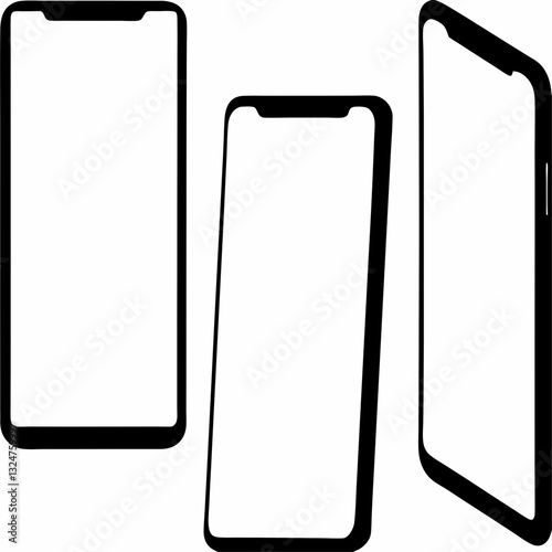 Smartphone Silhouette Set with Front and Isometric Views in Black and White