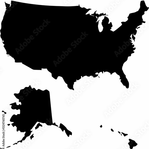 United States Map Silhouette – USA Outline Vector with Alaska and Hawaii