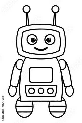 Funny cartoon android with a cute bug character smiling in natureFunny cartoon robot character with a retro vintage design, 3D metallic appearance, and a playful, technological vibe