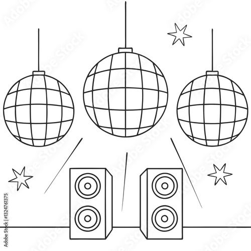 Disco balls and speakers with sparkles illustration