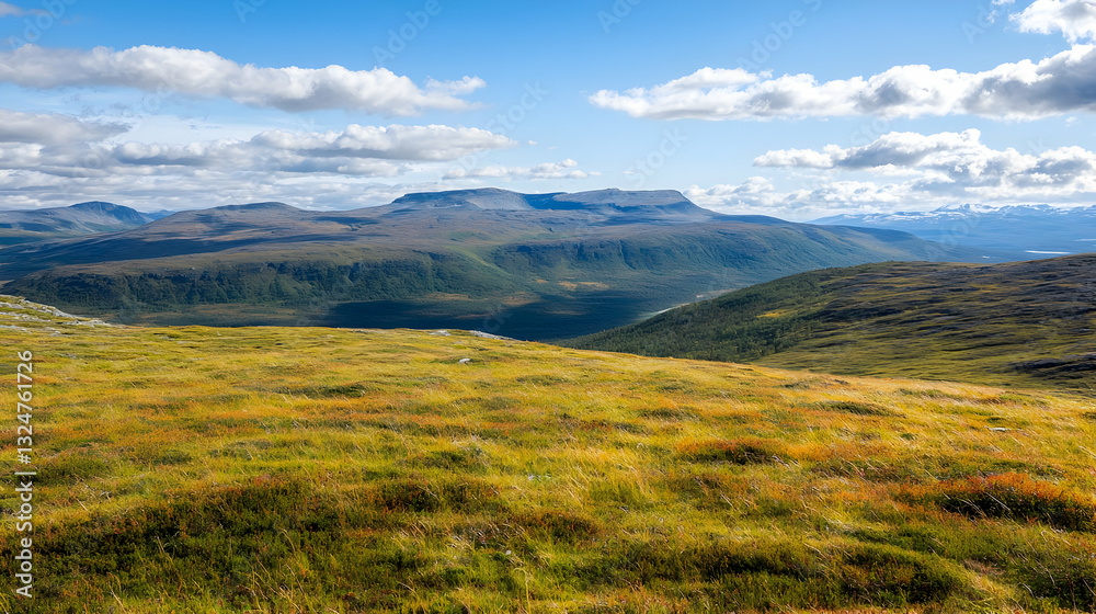 Expansive Mountain Vista With Rolling Hills Lush Green Forests and Blue Cloudy Sky Sunlight Illuminates The Distant Peaks in An Autumnal Wilderness Scene Expansive Mountain Vista With Rolling Hills Lush Green Forests and Blue Cloudy Sky Sunlight Illuminates The Distant Peaks in An Autumnal Wilderness Scene