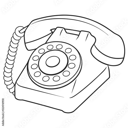 Vintage Rotary Dial Telephone Icon Outline Illustration on Transparent Background