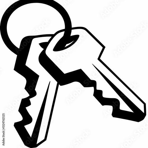 "Two Keys on a Keyring Icon in Black and White"