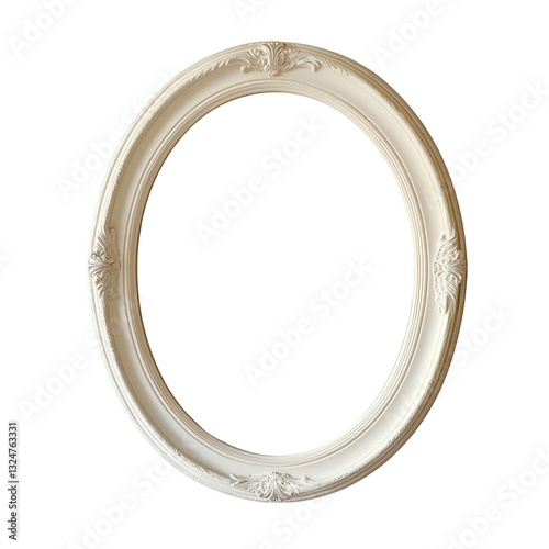 Ornate Oval Frame: A classic, empty white oval picture frame, showcasing an elegant design with delicate carvings, perfect for adding a touch of sophistication to any image.