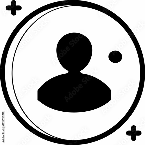 Modern User Profile Icon for Digital Communication with Abstract Symbol and Plus Sign for App or Social Media Representation and Business Interface Design.